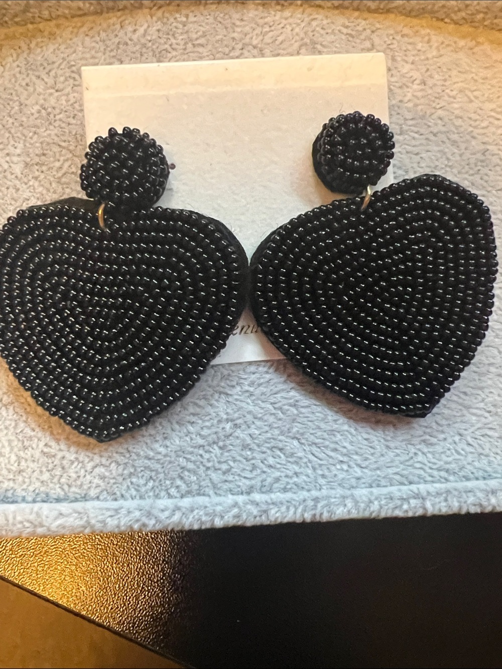 Black Beaded Heart Drop Earrings - Women Jewelry